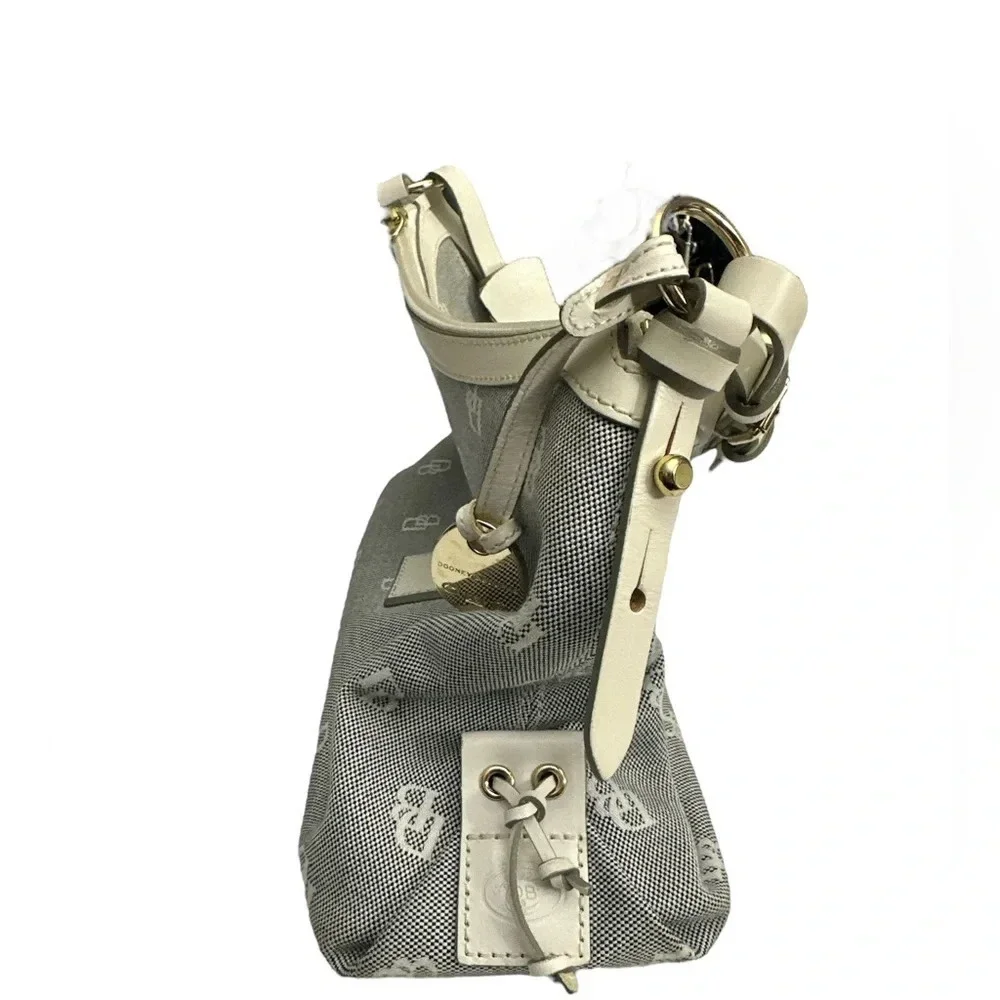 Dooney And Bourke Small East West Slouch Hobo Bag White Leather Gray Canvas
